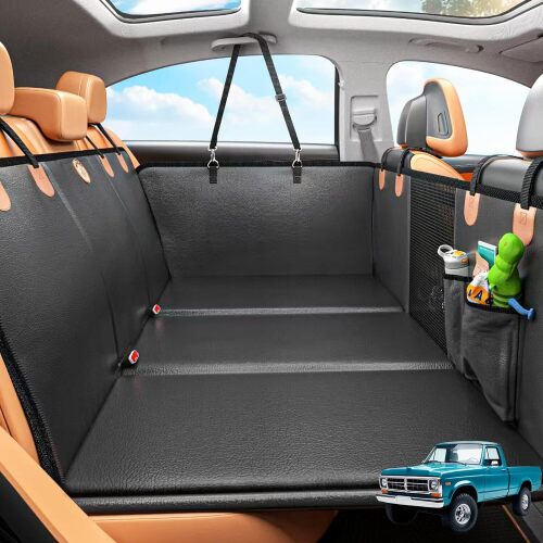 Back Seat Extender for Dogs, Hard Bottom Dog Car Seat Cover for Truck Back Seat, Dog Hammock for Car, Upgraded PU Leather Material, Larger Space, Holds 400lbs - Lot 2733