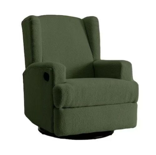 Green Teddy Fabric Wingback Manual Swivel Rocker Recliner with Metal Base - Lot 8JF