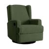 Green Teddy Fabric Wingback Manual Swivel Rocker Recliner with Metal Base - Thumbnail 1