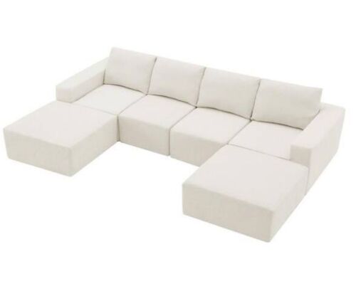Nestfair 110 in. Free-Combined U-Shaped Chenille Sectional Sofa in Beige - Lot 9JF