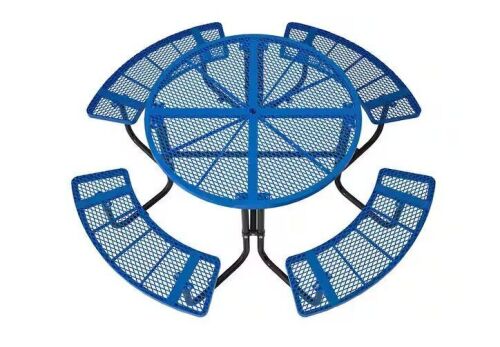 46 in. Blue Round Steel Picnic Table Seats 4-8 People with Umbrella Hole - Lot 11JF