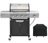 4-Burner Propane Gas Grill in Stainless Steel with Side Burner, Condiment Rack and Built-in Thermometer - Thumbnail 1