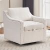 Noble House Lennox Ivory Modern Teddy Fabric Upholstered Armchair 360° Swivel Accent Chair with Nailhead Trim, Pillow - Thumbnail 1