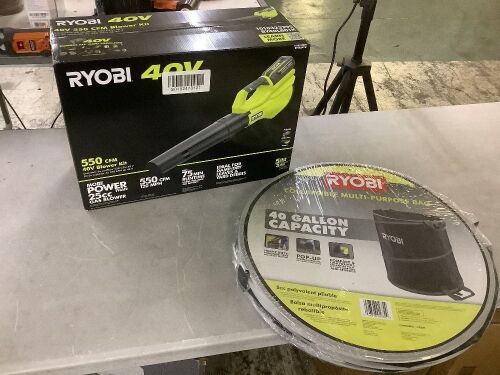 RYOBI 40V 120 MPH 550 CFM Cordless Battery Blower and Lawn and leaf bag with 4.0 Ah Battery and Charger - Lot 21JF