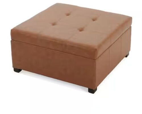 CHRISTOPHER KNIGHT HOME Carlsbad Tan Faux Leather Storage Ottoman - Lot 33JF