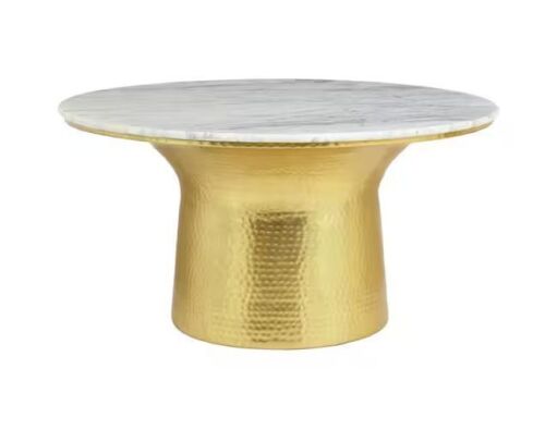 Home Decorators Collection Cupertine 31 in. Gold/Marble Medium Round Marble Coffee Table with Hammered Base - Lot 38JF