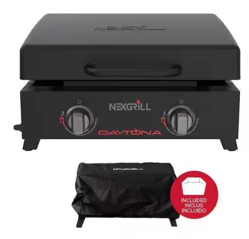 Nexgrill Daytona 2-Burner Flat Top Griddle Portable Propane Gas Grill in Black with PVC Cover - Lot 39JF