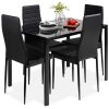 5-Piece Dining Table Set w/ Glass Top, Leather Chairs - Thumbnail 1
