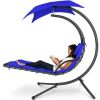 Hanging Curved Chaise Lounge Chair w/ Built-In Pillow, Removable Canopy - Thumbnail 1