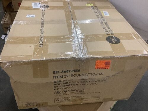 MODWAY Callum Large 29 in. Round Woven Heathered Fabric Upholstered Ottoman in Heathered Weave Azure - Lot 77JF