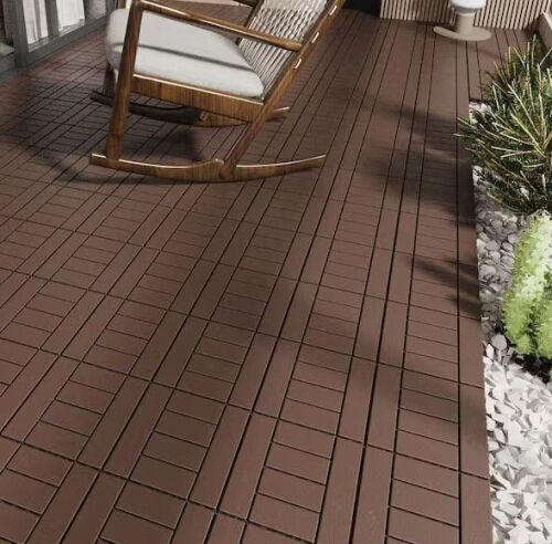 Tunearary 12 in. x 12 in. Brown Outdoor Modular Interlocking Deck Tile Floor Tile, DIY, 44-Pieces - Lot 80JF