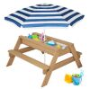 3-in-1 Kids Sand & Water Table Outdoor Wood Picnic Table w/ Umbrella - Thumbnail 1