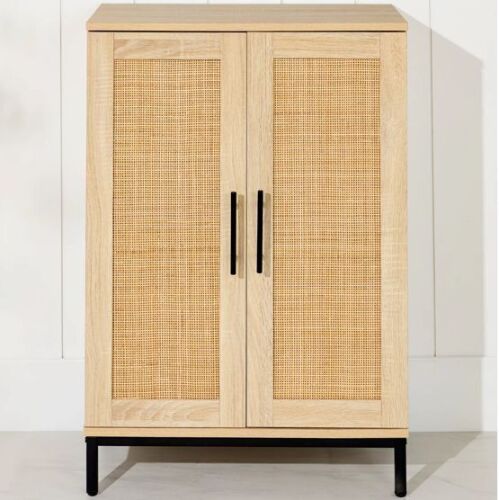 2-Door Natural Rattan Storage Cabinet w/ Adjustable Shelves - 34 x 24in - Lot 94
