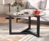 Harper & Bright Designs 35 in. Espresso Round Glass Top Coffee Table - Thumbnail 1