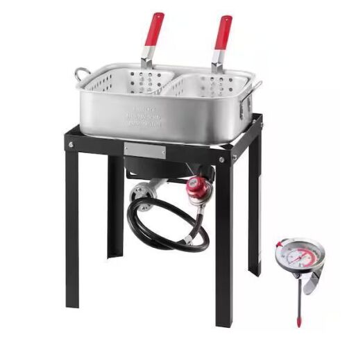 18 Qt. Outdoor Aluminum Propan Deep Fryer with Double Basket - Lot 100JF