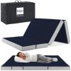 Quen Folding Portable Midnight Blue Mattress Topper w/ Plush Foam - 4in - Thumbnail 1