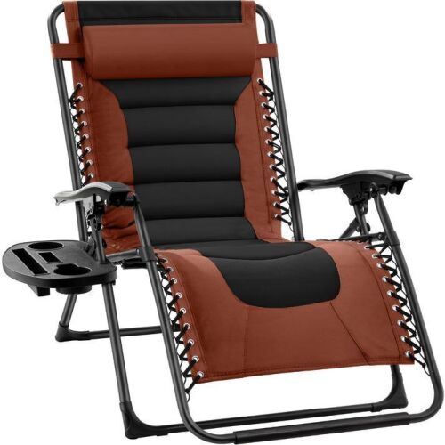 Oversized Padded Zero Gravity Chair, Folding Recliner w/ Headrest, Side Tray - Lot 107