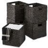 Set of 5 Collapsible Hyacinth Storage Baskets w/ Inserts - 13x13in - Thumbnail 1