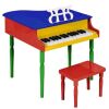 Kids Mini Wooden Grand Piano w/ Lid, Bench, Music Rack, Song Book - Thumbnail 1