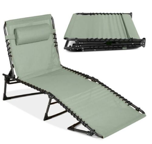 Portable Patio Chaise Lounge Chair Outdoor Recliner w/ Pillow - Lot 126