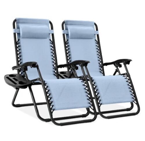 Set of 2 Adjustable Zero Gravity Patio Chair Recliners w/ Cup Holders - Lot 129