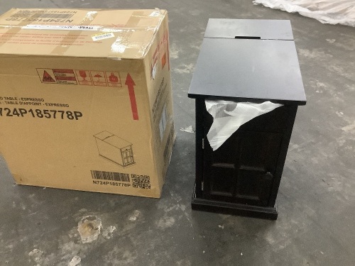 Harper & Bright Designs 14 in. Antique Espresso Rectangle Solid Wood End Table Side Table with USB Ports, Drawer, Cup Holders - Lot 143JF