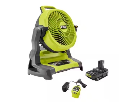 RYOBI ONE+ 18V Cordless 7-1/2 in. Bucket Top Misting Fan Kit with 1.5 Ah Battery and Charger - Lot 155JF