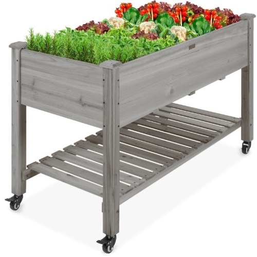 Mobile Raised Garden Bed Elevated Planter w/ Wheels, Shelf - 48x24x32in - Lot 204
