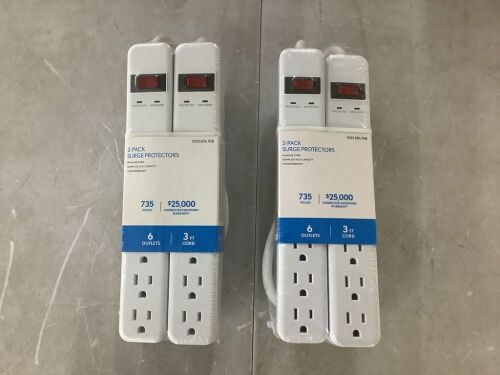 Lot of (2) 3 ft. 6-Outlet Power Strip Surge Protector with 45 Degree Flat Angle Plug, White (2-Pack) - Lot 207JF