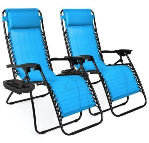Set of 2 Adjustable Zero Gravity Patio Chair Recliners w/ Cup Holders - Lot 235