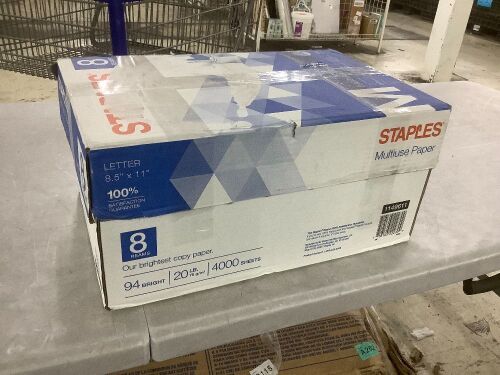 Staples 8.5" x 11" Multipurpose Paper 20lb 94 Brightness, 4000 Sheets - Lot 326
