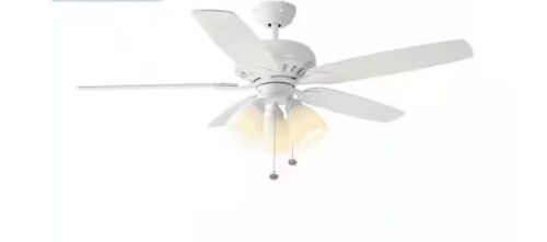 Hampton Bay Rockport 52 in. Indoor LED Matte White Ceiling Fan with Light Kit, Downrod, Reversible Blades and Reversible Motor - Lot 392JF