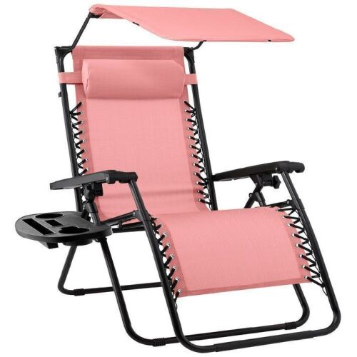 Folding Zero Gravity Recliner Patio Lounge Chair w/ Canopy, Side Tray - Lot 402