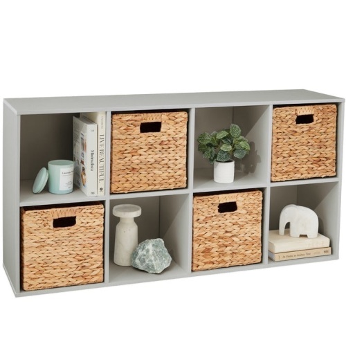 8-Cube Bookshelf, 13.5in Storage Display w/ Removable Panels, Customizable - Lot 413
