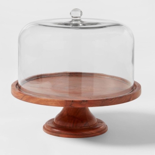 Threshold Round Glass & Wood Dessert Stand - Lot 421