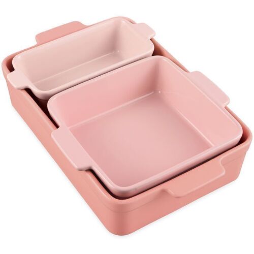 3PC Ceramic Bakeware Set Casserole, Loaf, Square Dishes w/ Handles - Lot 454