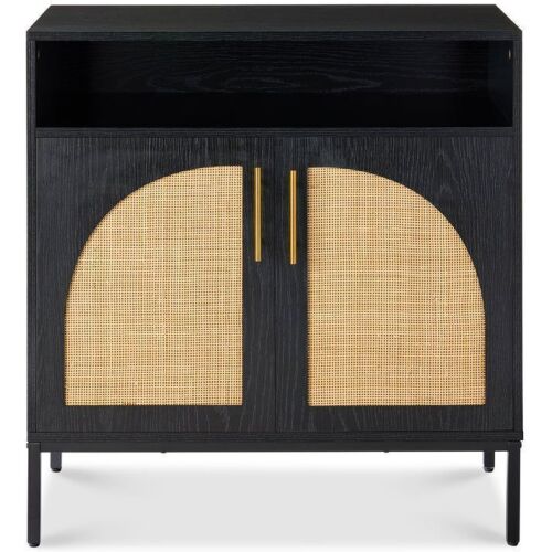 2-Door Rattan Cabinet, Buffet, w/ Cord Cutout & Storage Shelf, Natural - Lot 473