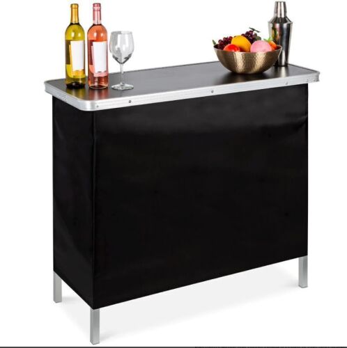 Portable Pop-Up Bar Table w/ Carrying Case, Removable Skirt - Lot 492