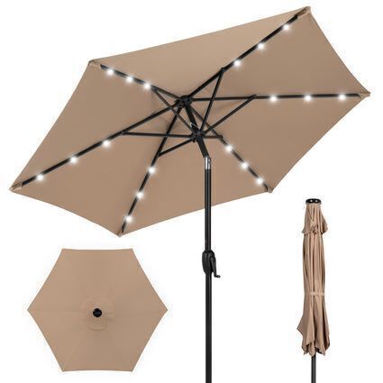 Outdoor Solar Patio Umbrella w/ Push Button Tilt, Crank Lift - 7.5ft - Lot 499