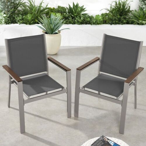 Set of 2 Stackable Textilene Chairs w/ Armrests, Dining Accent Furniture - Lot 510