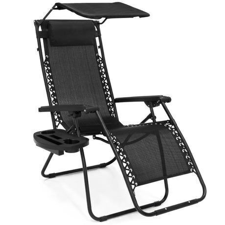 Folding Zero Gravity Recliner Patio Lounge Chair w/ Canopy, Side Tray - Lot 525