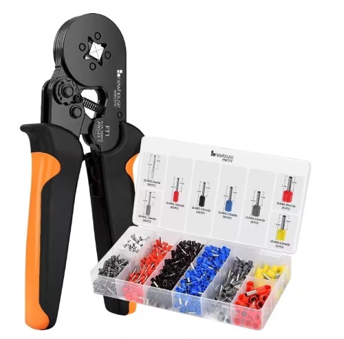 NEWHOUSE ELECTRIC Ferrule Crimping Tool Kit with Wire Crimper Tool, Wire Ferrule Container, and 1,200 Electrical Wire Connectors - Lot 529JF