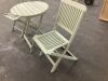 3-Piece Acacia Wood Bistro Set w/ Folding Table, 2 Chairs - 1 Chair Damaged - Thumbnail 2