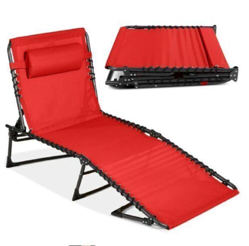 Portable Patio Chaise Lounge Chair Outdoor Recliner w/ Pillow - Lot 646