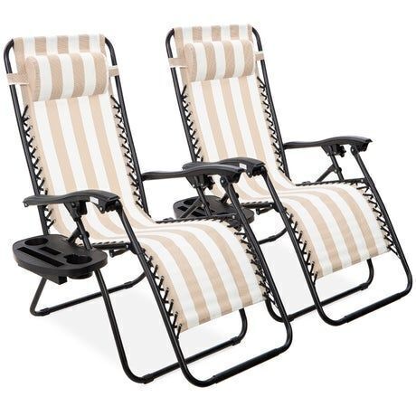 Set of 2 Adjustable Zero Gravity Patio Chair Recliners w/ Cup Holders - Lot 696