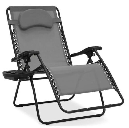 Oversized Reclining Zero Gravity Chair Lounger w/ Cup Holder, Pillow - Lot 701