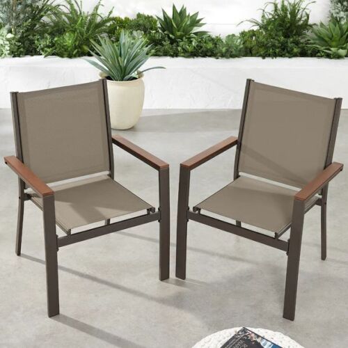 Set of 2 Stackable Textilene Chairs w/ Armrests, Dining Accent Furniture - Lot 718