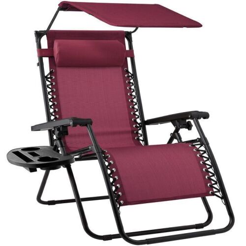 Folding Zero Gravity Recliner Patio Lounge Chair w/ Canopy, Side Tray - Lot 729