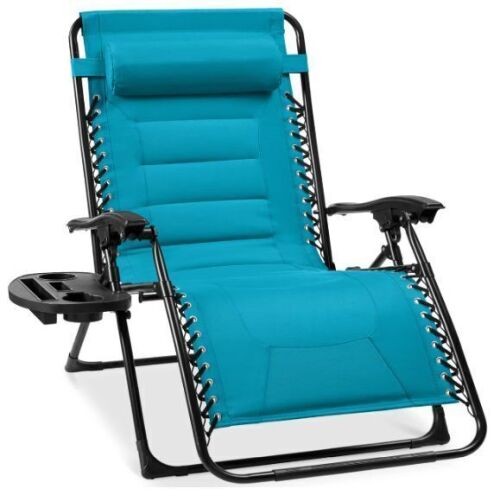 Oversized Padded Zero Gravity Chair, Folding Recliner w/ Headrest, Side Tray - Lot 732