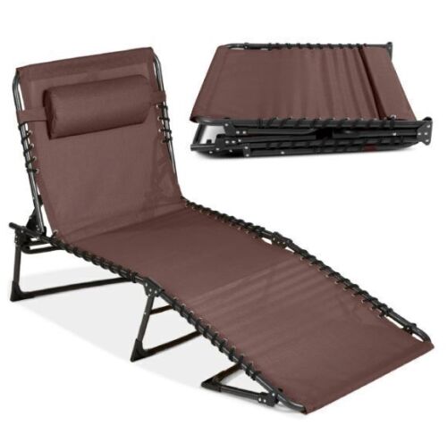 Portable Patio Chaise Lounge Chair Outdoor Recliner w/ Pillow - Lot 747